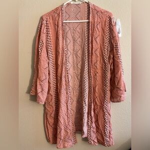 Pink Rose NWT Blue & Pink Patterned Open Front Kimono‎ w/ Side Slits size Large